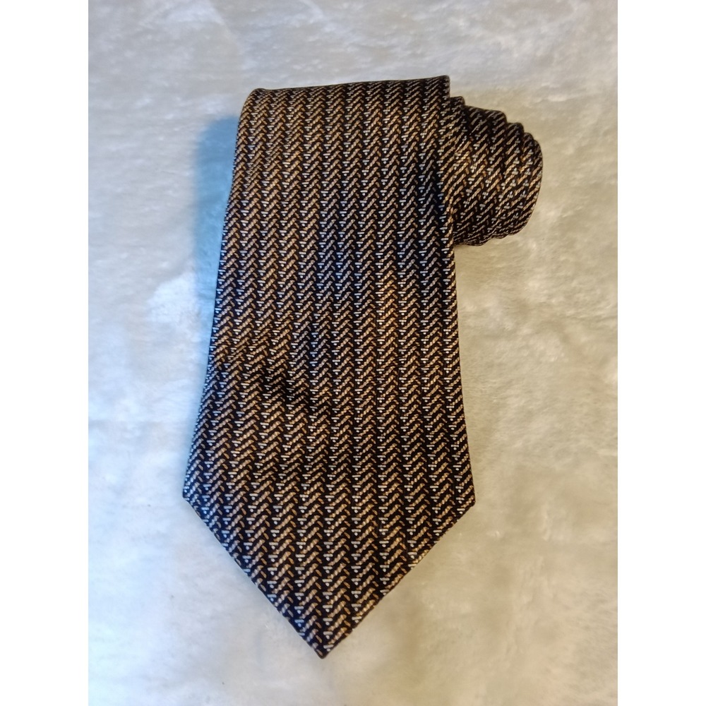 Enro Mens Silk Necktie Bronze Black White Woven Geometric Classic Tie 1791